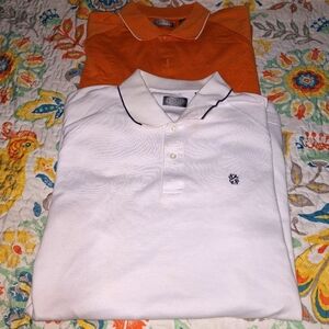 Izod Golf Mens Large Polo Shirt Set In White/Orange. Pre-loved In Great Shape